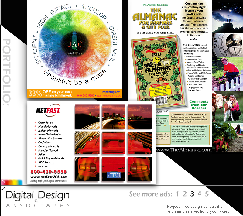 ADVERTISING DESIGN - promo mailers and magazine ad solutions portfolio